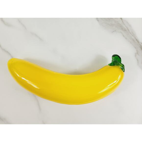 Art Glass Hand Blow Yellow Banana Fruit Vegetable 7 1/2" Home Decor 90s Vintage - Picture 8 of 10